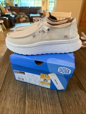 Hey Dude Wendi Peak Chambray Slip-On Sneakers - Beige with White Sole